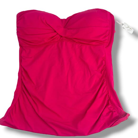 NEW Anne Cole Hot Pink Tankini Swim Top Size Large Halter Bandeau Strapless NWT - Picture 2 of 10